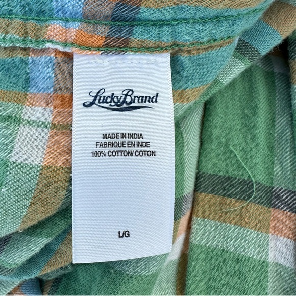 🍀Lucky Brand Green Plaid Pearl Snap Casual Men’s Button Shirt Down Size L - Picture 11 of 11